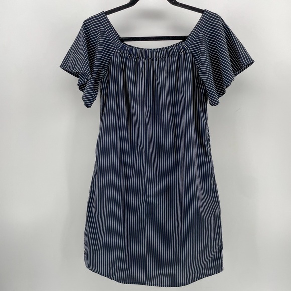 Banana Republic Dress Navy Blue Stripes Off-the-Shoulder XS - Picture 1 of 8